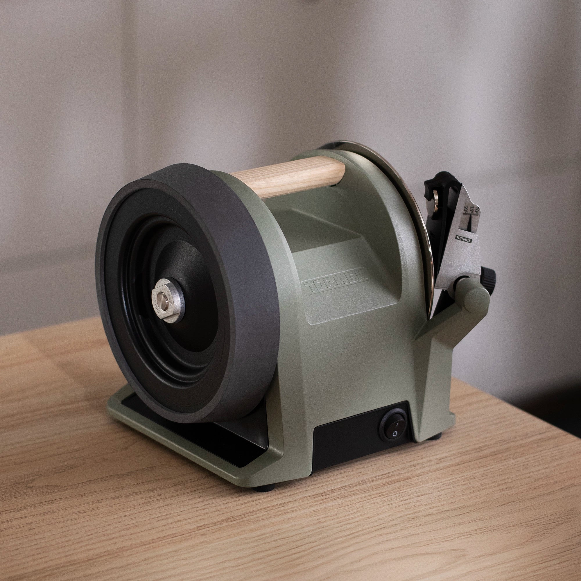 Tormek T-1 Ash Green solo on kitchen bench - a kitchen icon