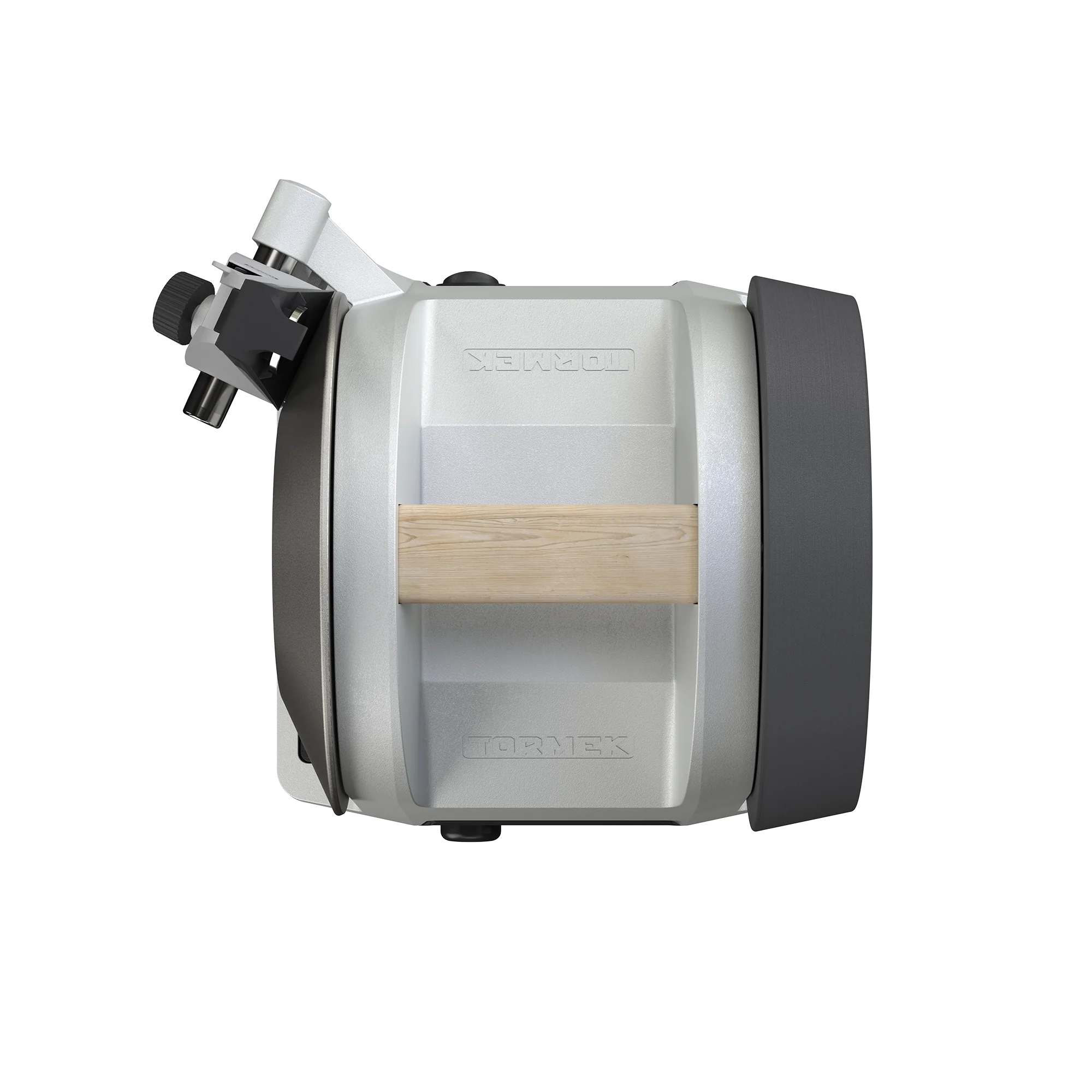Top-view of the Tormek T-1 Zinc Gray showing the oak handle.